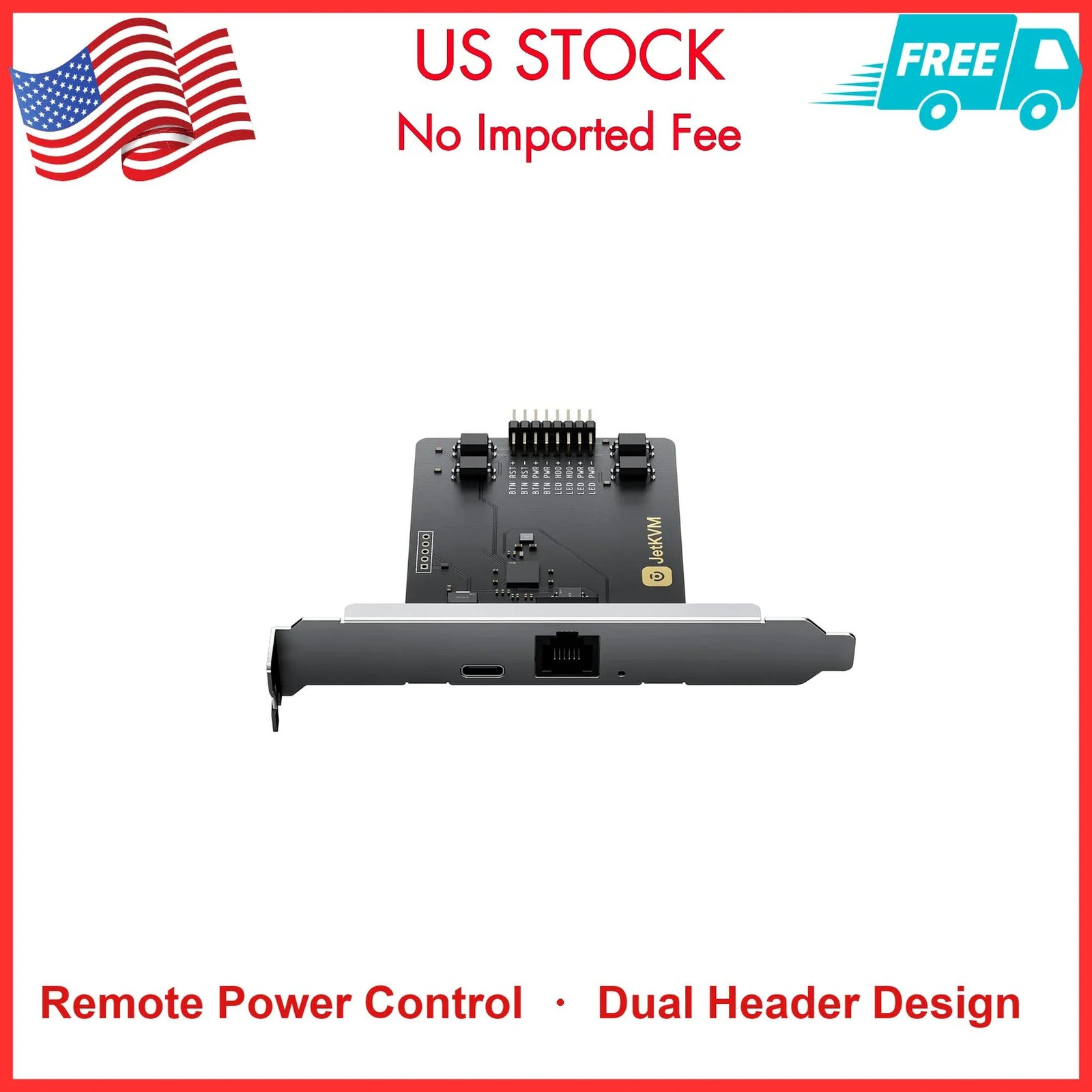 JetKVM ATX Extension Board Remote Power Control RJ-12 Port Dual Headers USB-C 5V