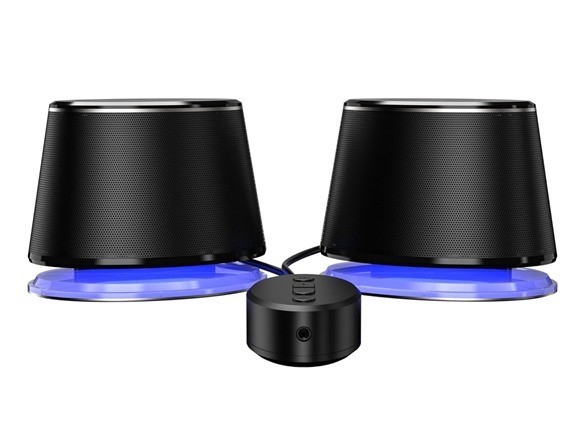 Basics Bluetooth and USB Computer Speakers with Blue Lighting, Large, Bla