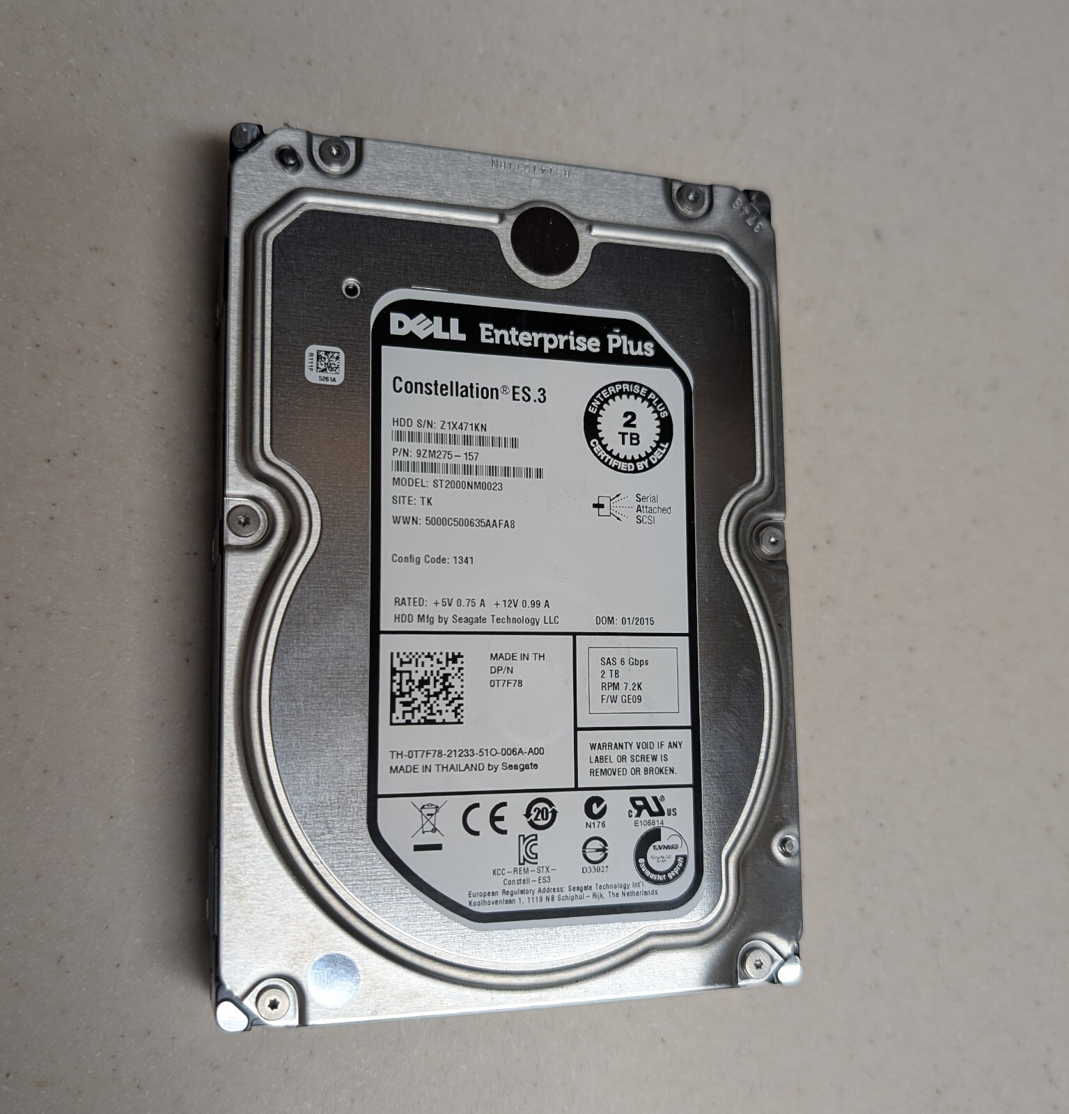 DELL Enterprise Plus 2TB 7.2K 3.5" SAS 6Gbps 7.2K ST2000NM0023 DP/N 0T7F78