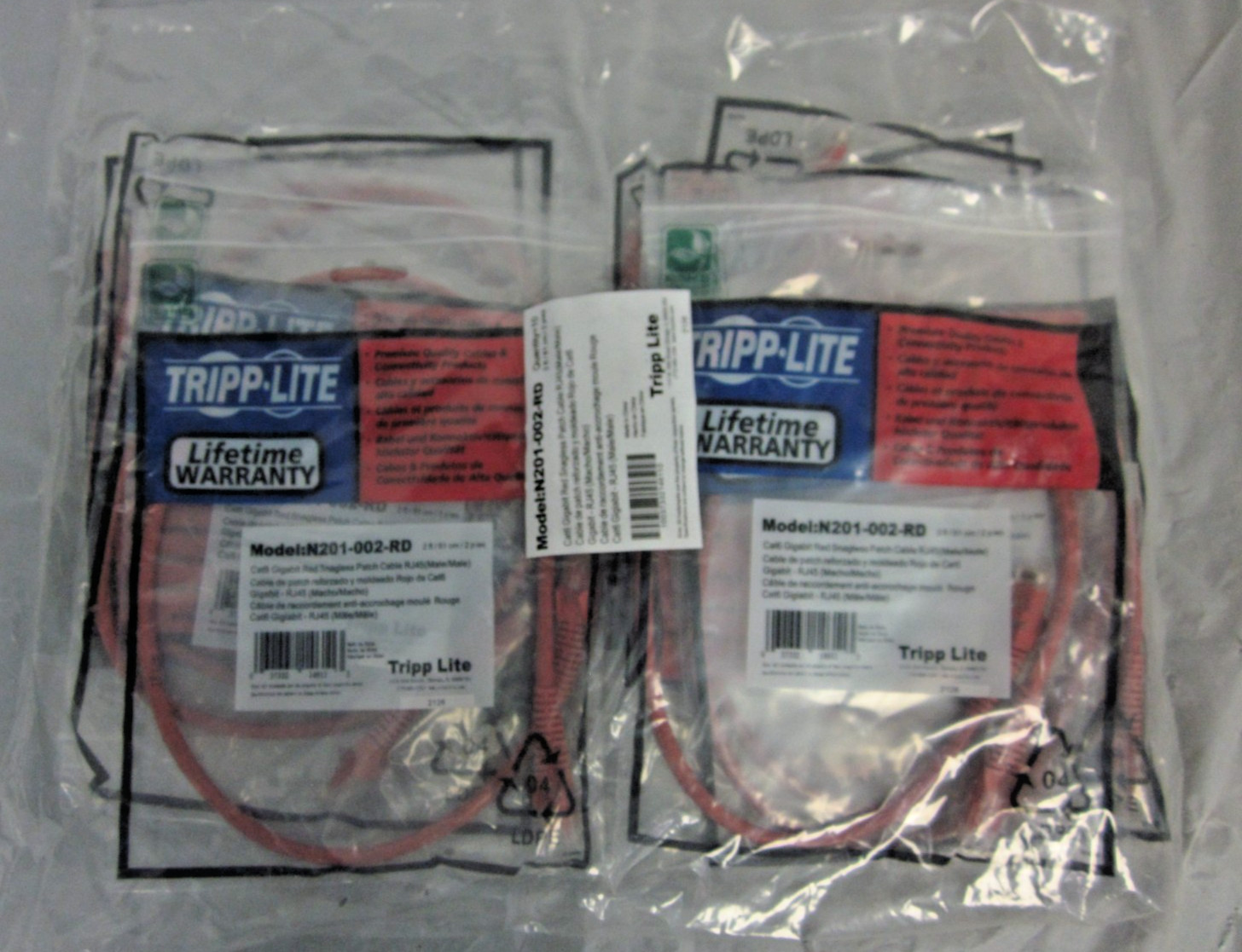 LOT OF 10 Tripp Lite Cat.6 Utp Patch Cable - 10 X Rj-45 Male 2ft Red -N201002RD-