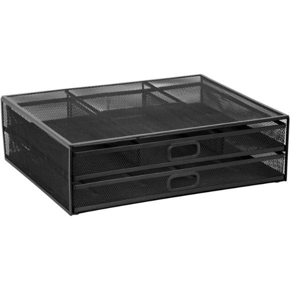 Mount-It Metal Mesh Monitor Stand Riser with 2 Drawers Desk Organizer Black