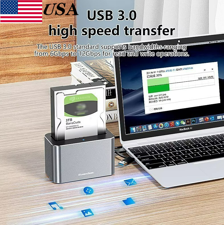 2.5/3.5" SAS/SATA External Hard Disk Case Blueendless USB3.0 HDD Enclosure