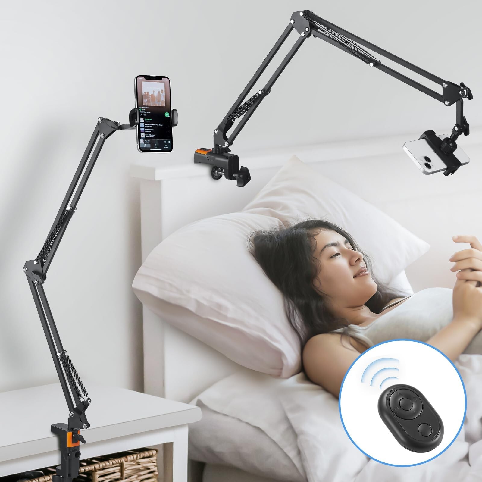 Phone Holder for Bed Desk, Overhead Phone Mount with Wireless Remot... Fast Ship