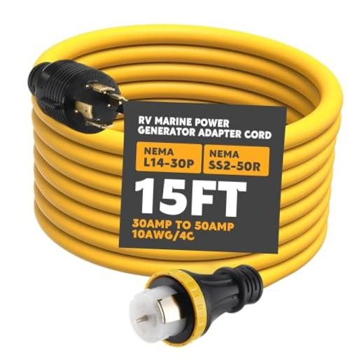 15FT NEMA L14-30P to SS2-50R RV Marine Power Generator Adapter Cord, 30A 15ft