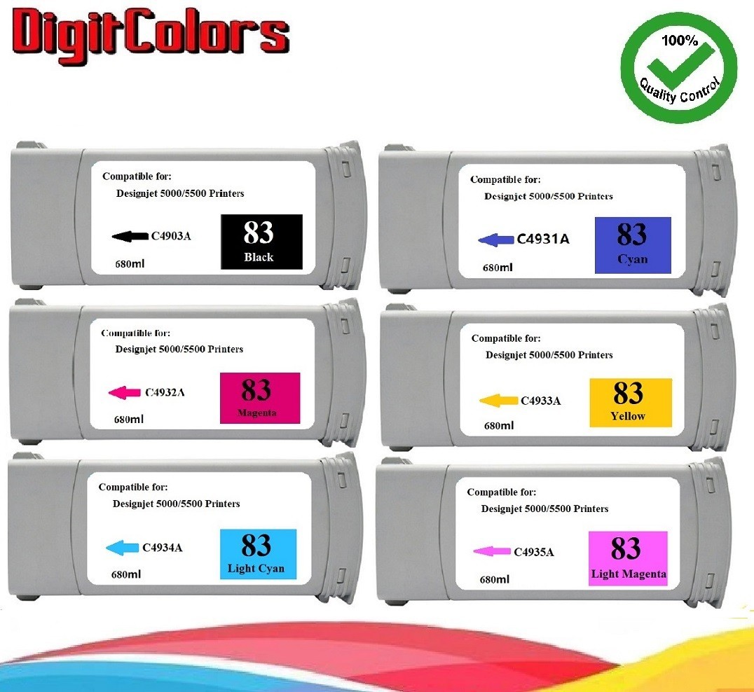 A Set 6 Colors 83 ink cartridge For HP DesignJet 5000 5500