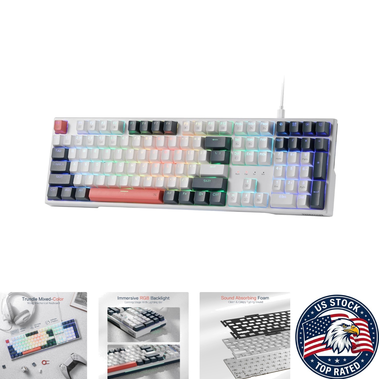 K668 RGB Gaming Keyboard - 108 Keys, Hot-Swappable Red Switches & Custom Keycaps