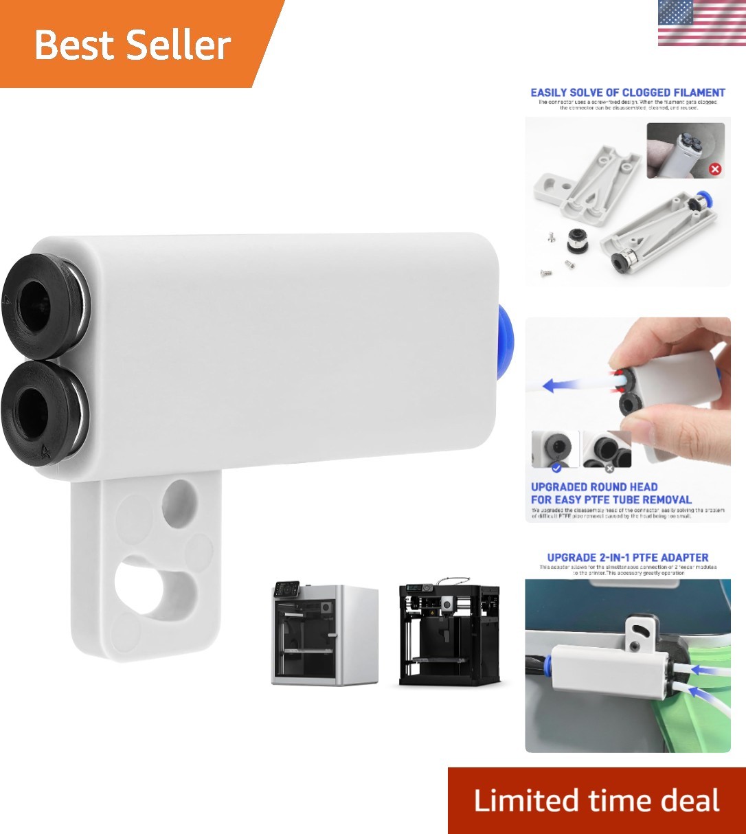 Upgrade ABS 2-in-1 PTFE Adapter Replacement for Bambu lab
