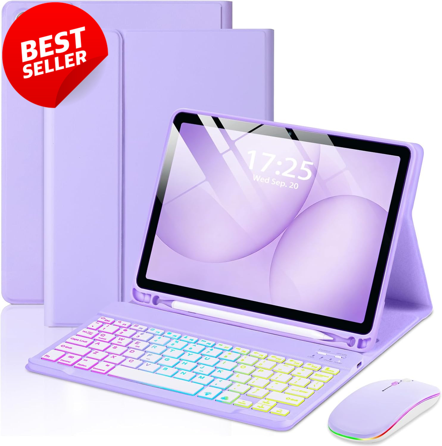 Samsung Galaxy Tab A11+ A9+ 11" Keyboard Case 7 Color Backlight Purple - US