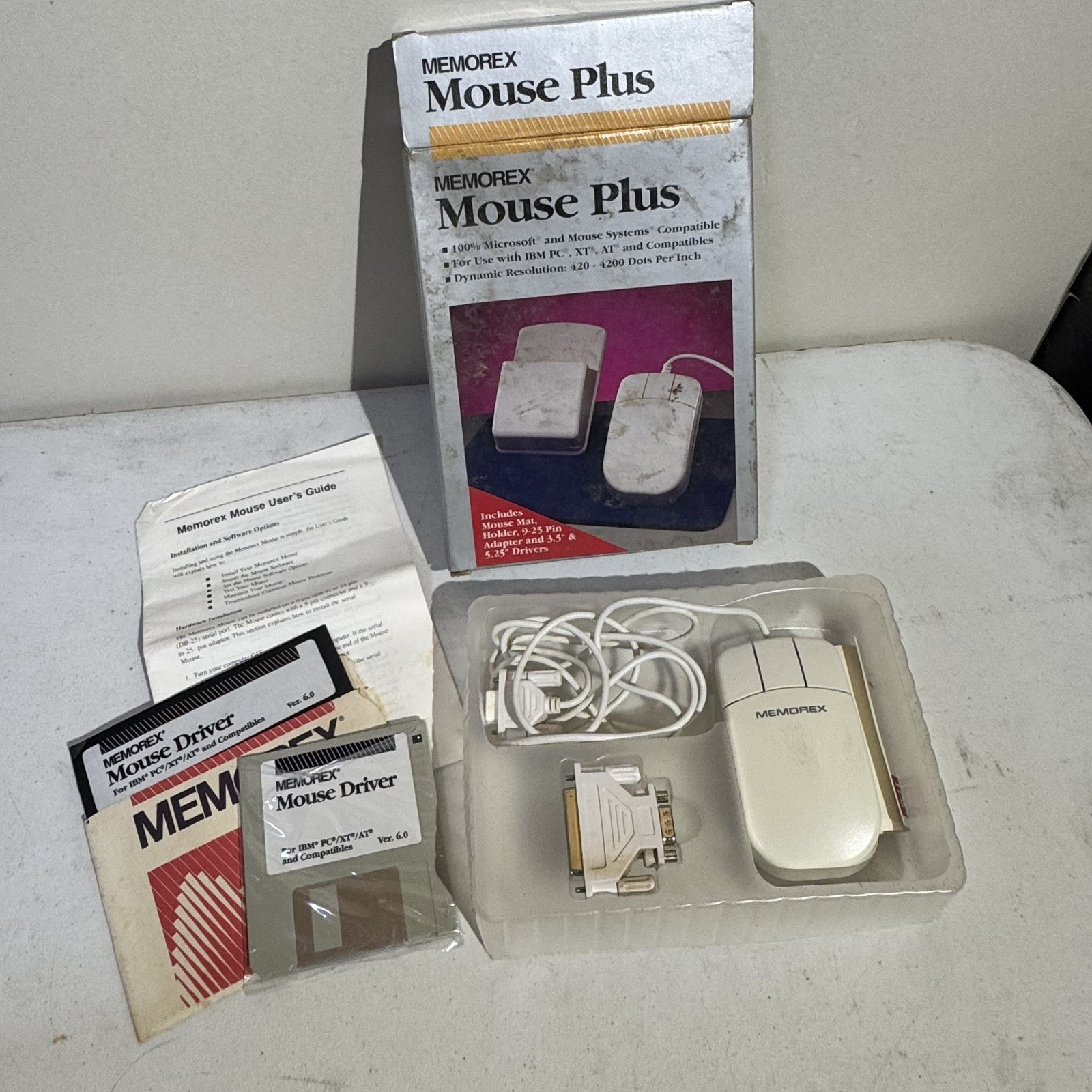 RARE Vintage Memorex 3-Button PS/2 Mouse CIB Boxed CAD High-End Workstation