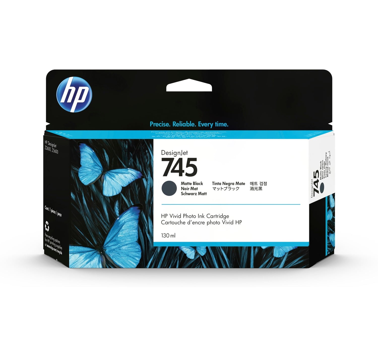 HP 745 DesignJet Matte Black Ink Cartridge, 130 ml, F9J99A