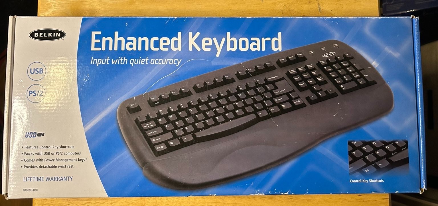 Belkin F8E885-BLK Enhanced Keyboard USB PS/2 NOS New Open Box Vintage PC