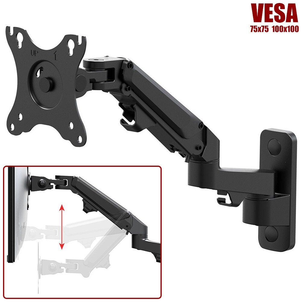 Full Motion Monitor Wall Mount Articulating Arm Gas Spring For Up to 27" Screen