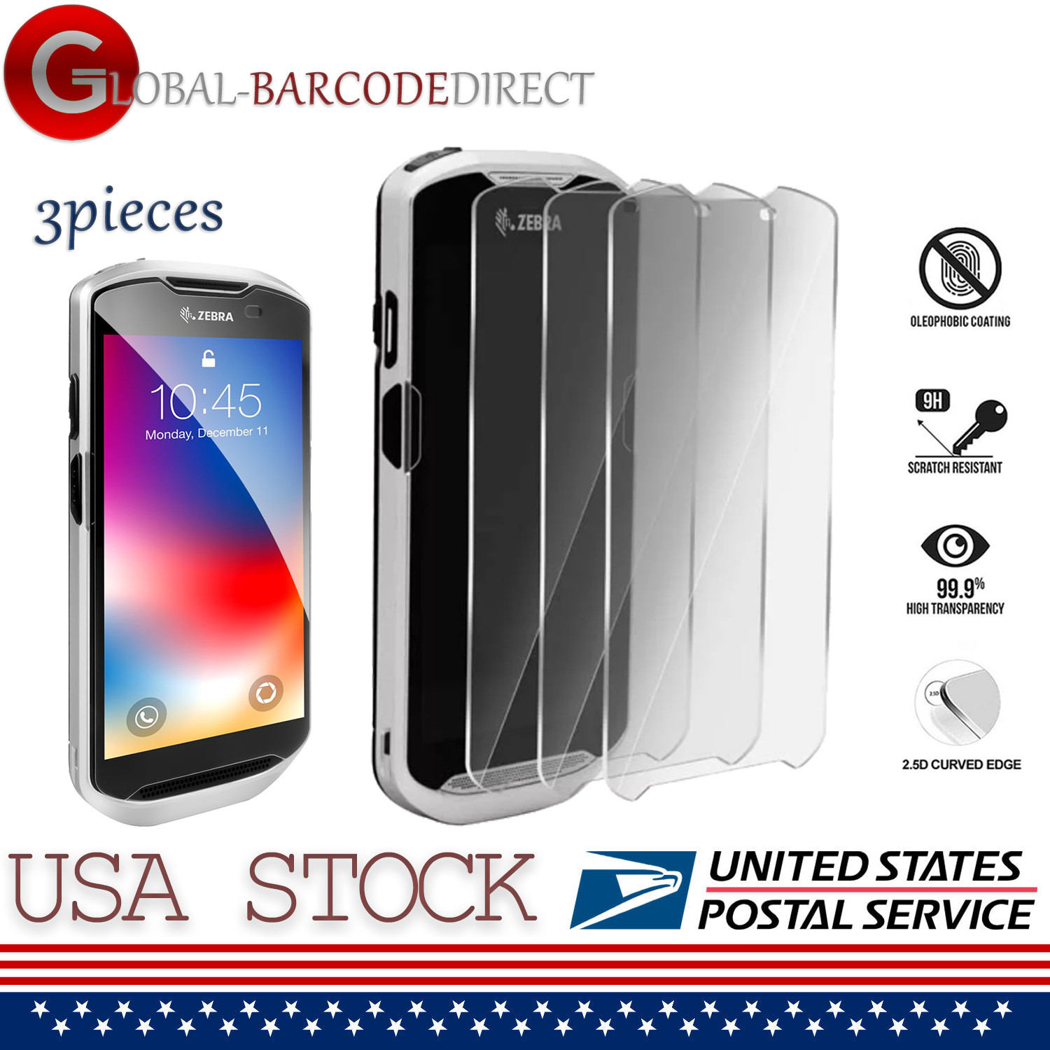 3Pcs Tempered Glass Screen Protector Film for   Zebra TC51 TC52 TC56 TC57