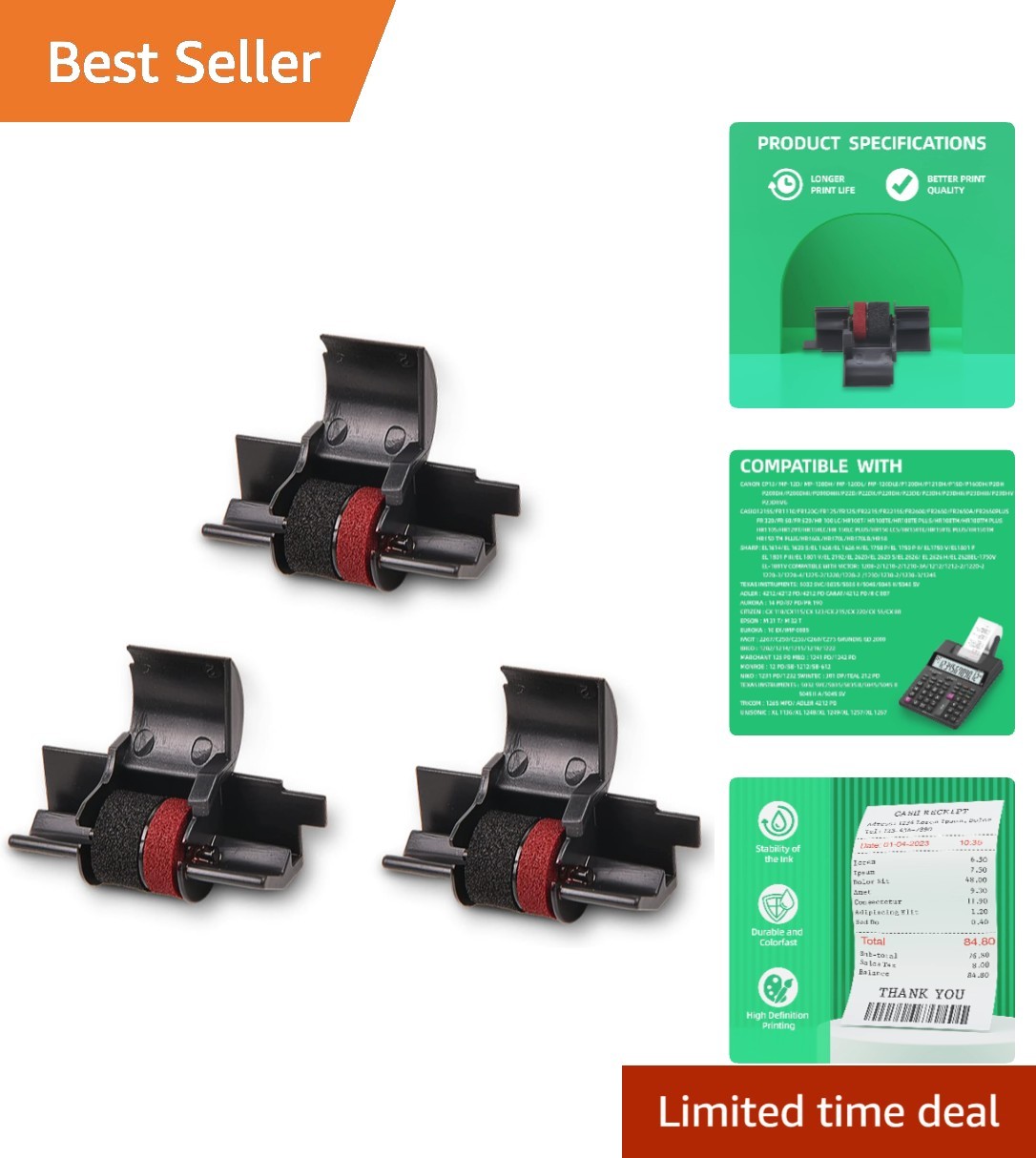Individually Sealed 3-Pack Ink Ribbons for Sharp EL-1750V & Casio HR-100TM