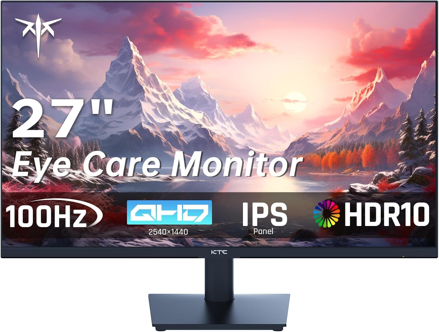 27 Inch QHD Computer Monitor, 2K 100Hz IPS Gaming Monitor, 1440P Frameless Eye C