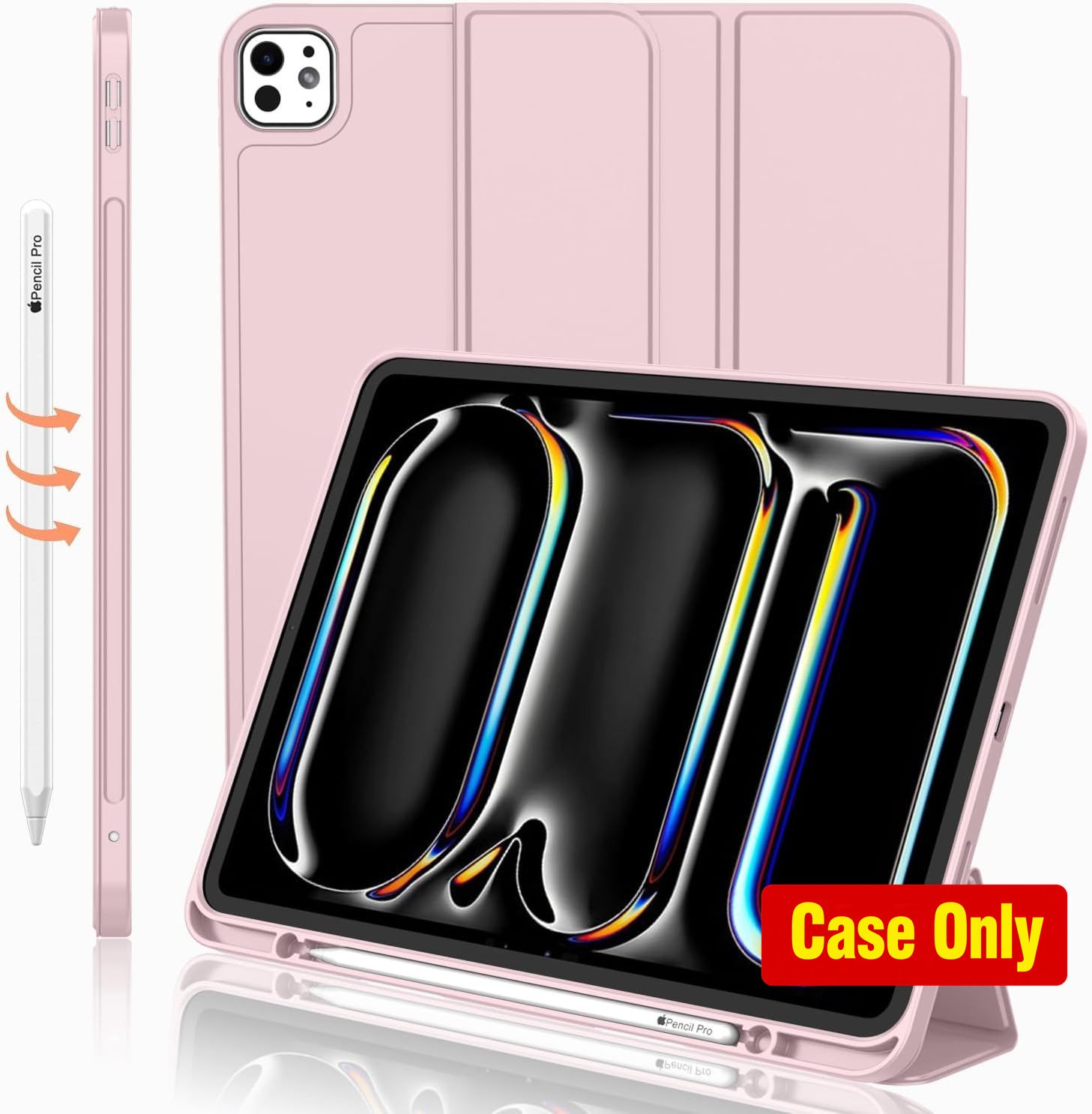 Trifold Smart Cover Case for iPad Pro 11" (M4/M5) 2024/2025, Pencil Holder, Pink