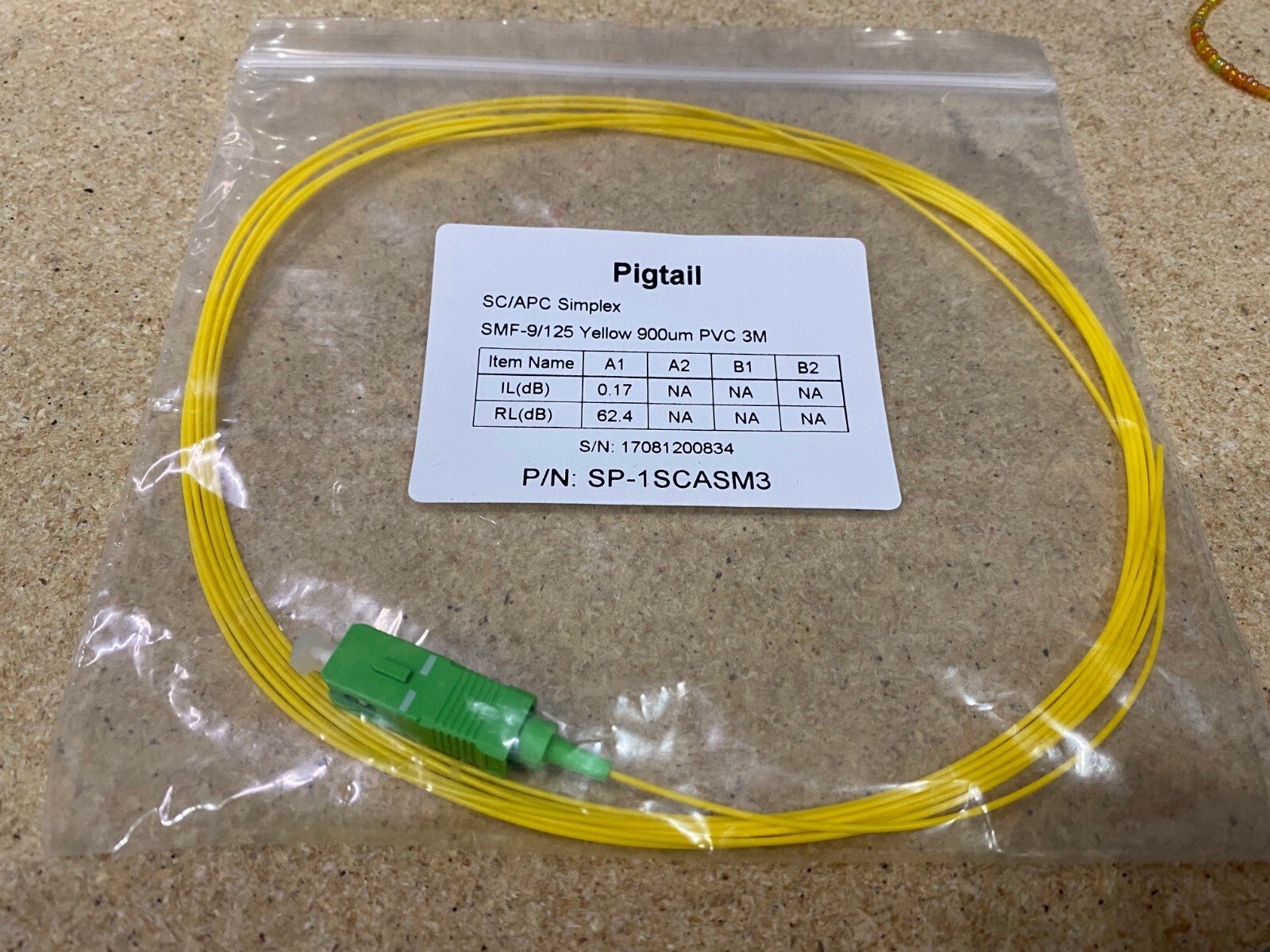 10 pc LOT, SP-1SCASM3, 3m, 1 Fiber SC/APC Pigtail, Single-mode, OS2