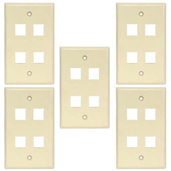 5x Ivory 4 Port/Hole RJ45/RJ11 Keystone Jack Insert Wall Plate Faceplate 1-Gang