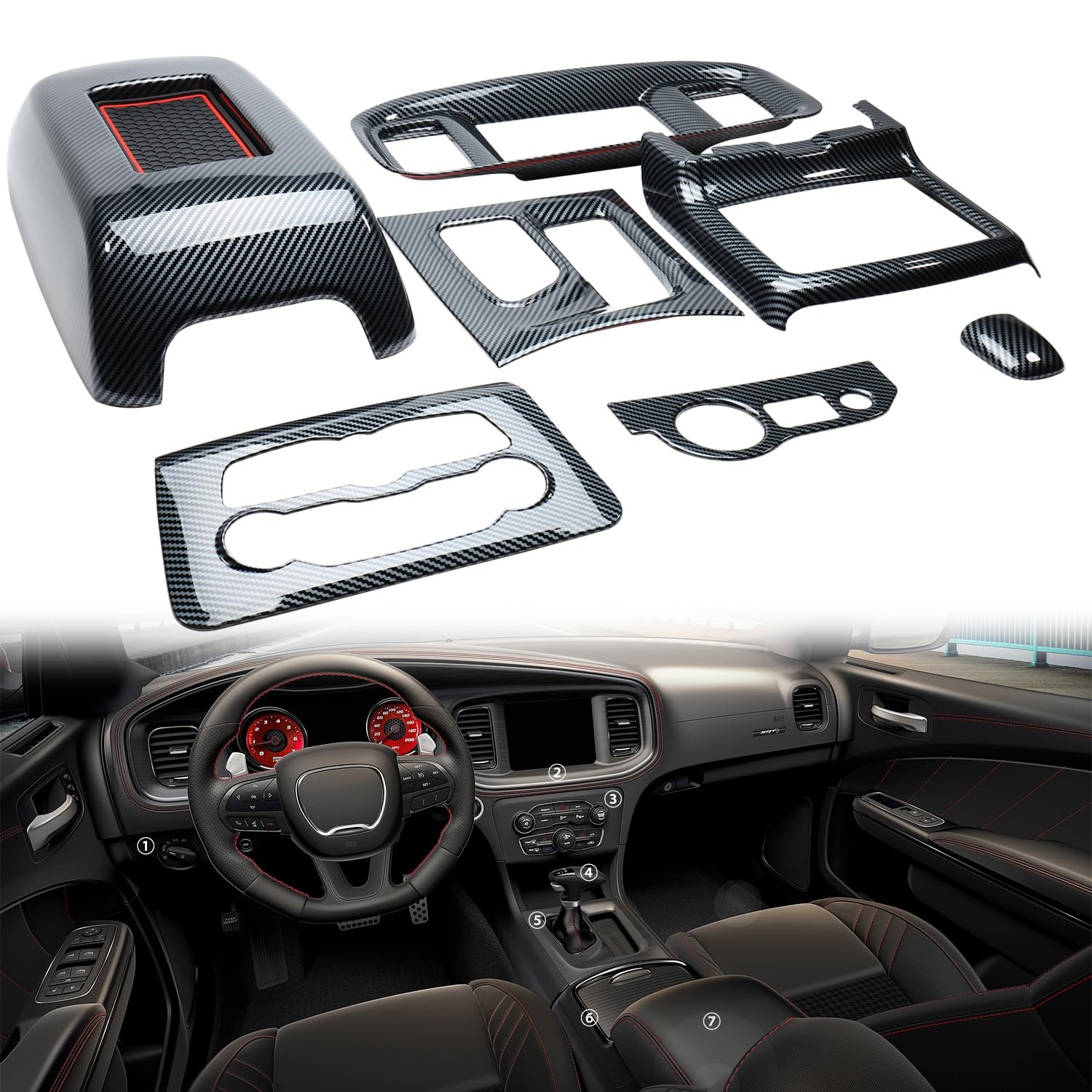 Tempsnow RJY-WJ10 Gear Shift Trim Console Cover fits Dodge Charger 2015-2024