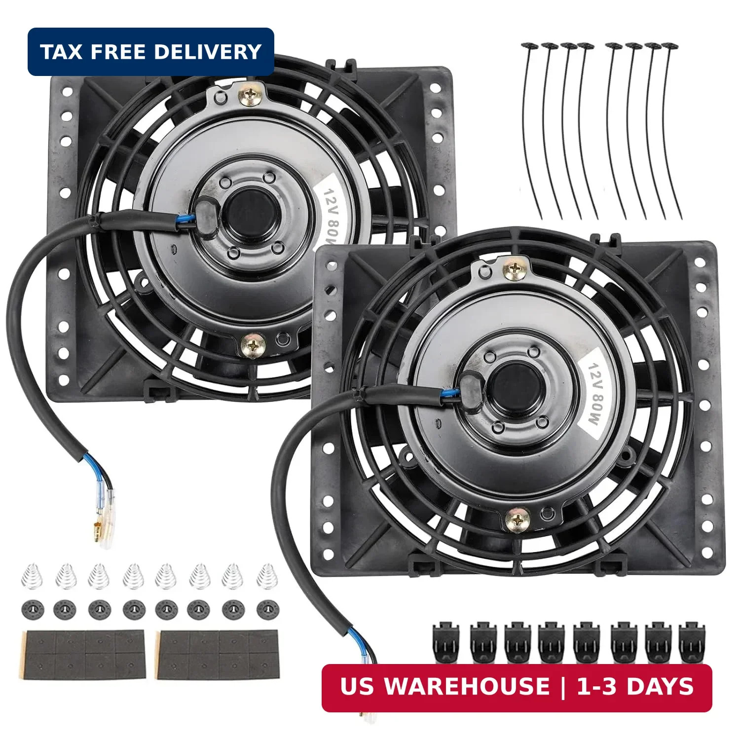 6 Inch Electric Radiator Cooling Fans, Universal Slim Pull 12V 80W 650CFM Direct