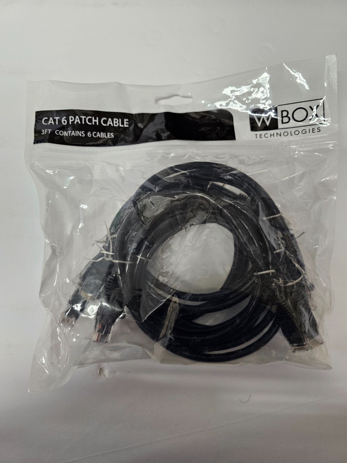 W Box 0E-C6BK36 CAT6 Patch Cable, RJ 45 Male, 3' (0.91m), 24AWG, Black, 6-Pack