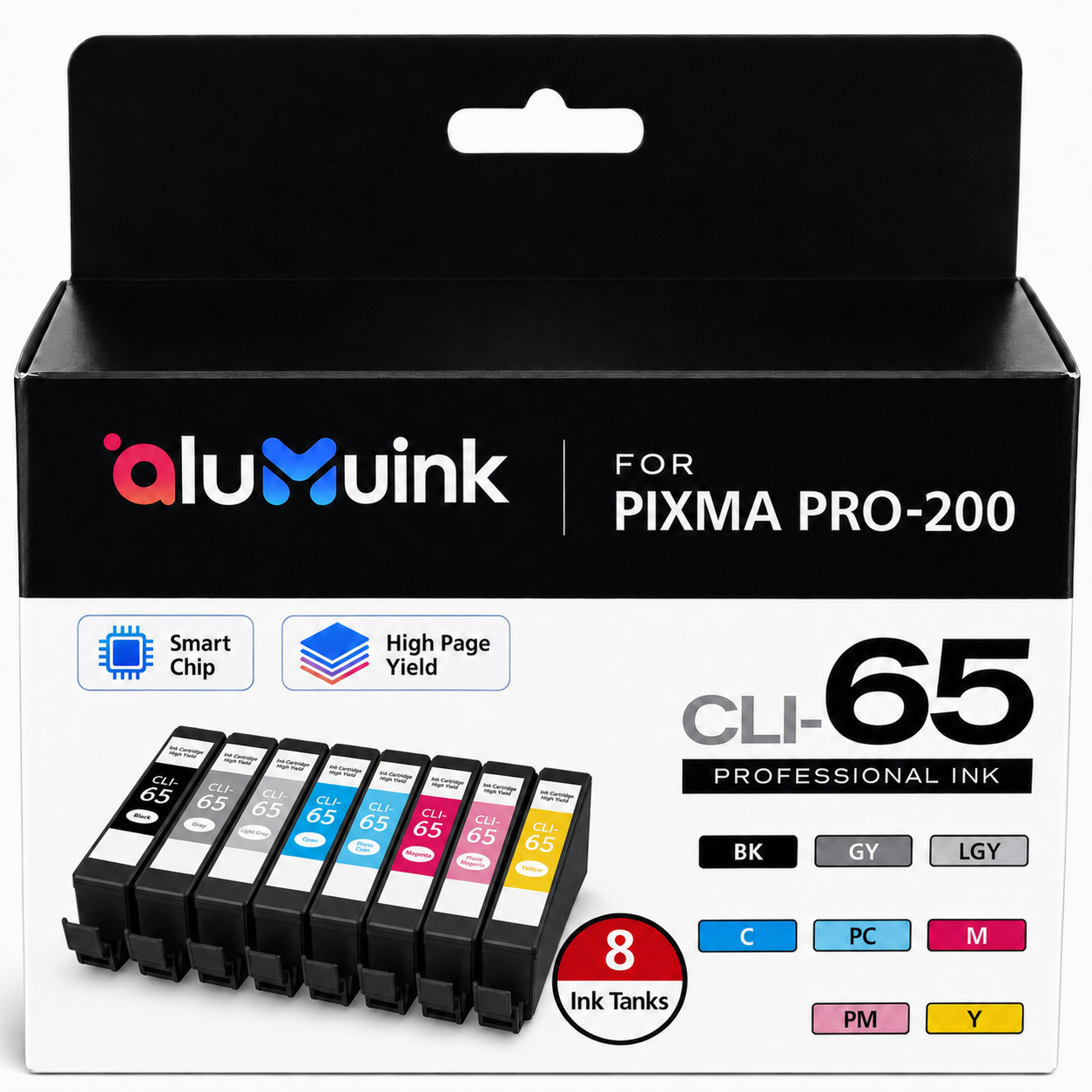 CLI-65 Ink Cartridge for PIXMA PRO-200 PIXMA PRO-200S C/B/M/Y/PC/PM/LGY/GY