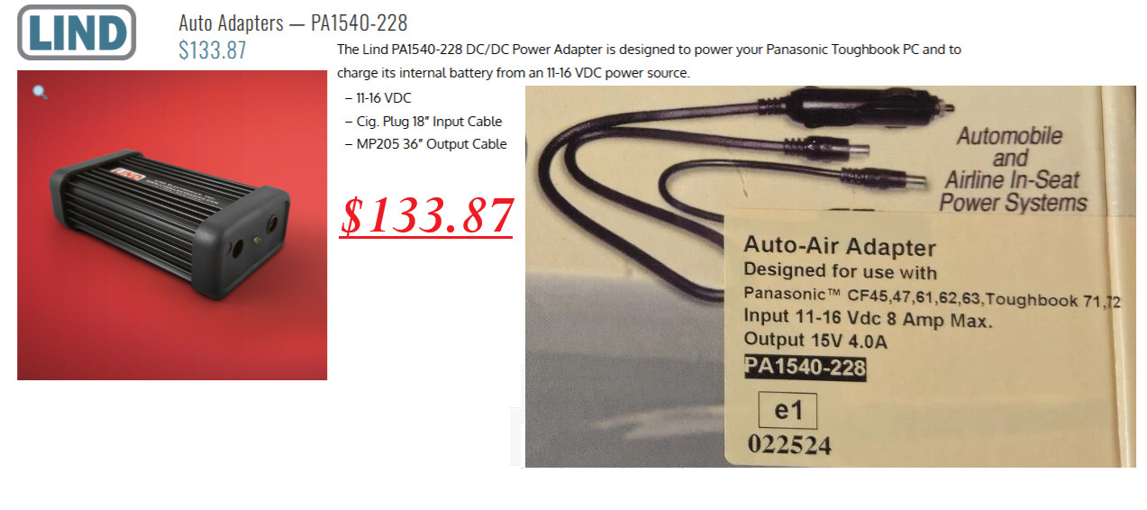 Genuine 60W LIND PA1540-228 DC/DC Power Adapter Panasonic Toughbook PC & Laptop