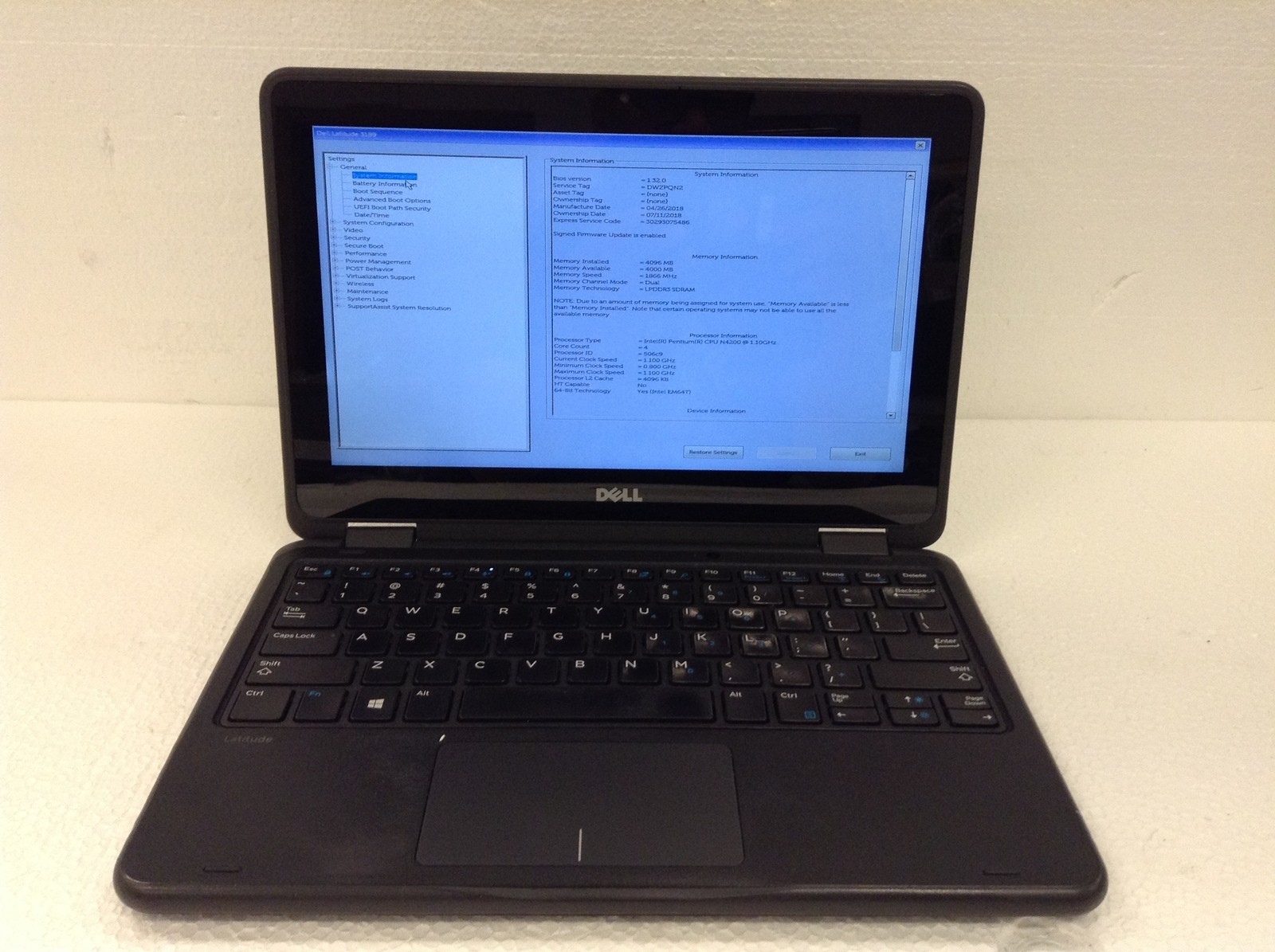 Dell Latitude 3189 2in1 Intel Pentium N4200 1.10GHz 11.6" Laptop 128GB,4GB NO AC