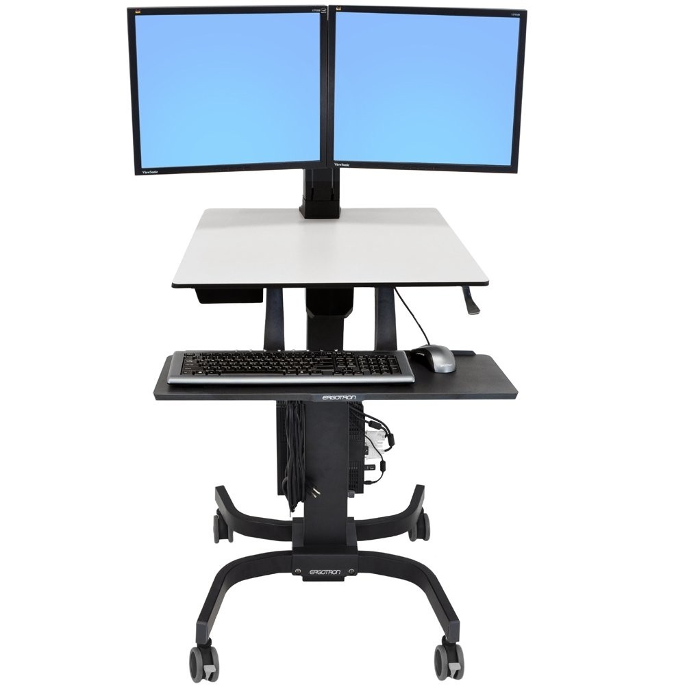 Ergotron – WorkFit-C Dual Monitor Mobile Standing Desk for 2 Monitors Up to 24 I
