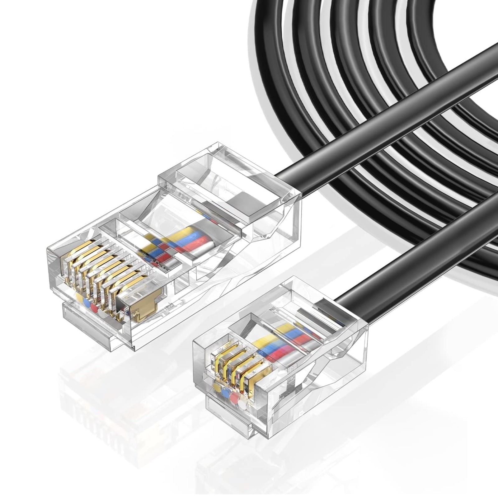 3 Pack 10 FT RJ45 8P4C to RJ11 6P4C VoIP Telephone Adapter Cables Black