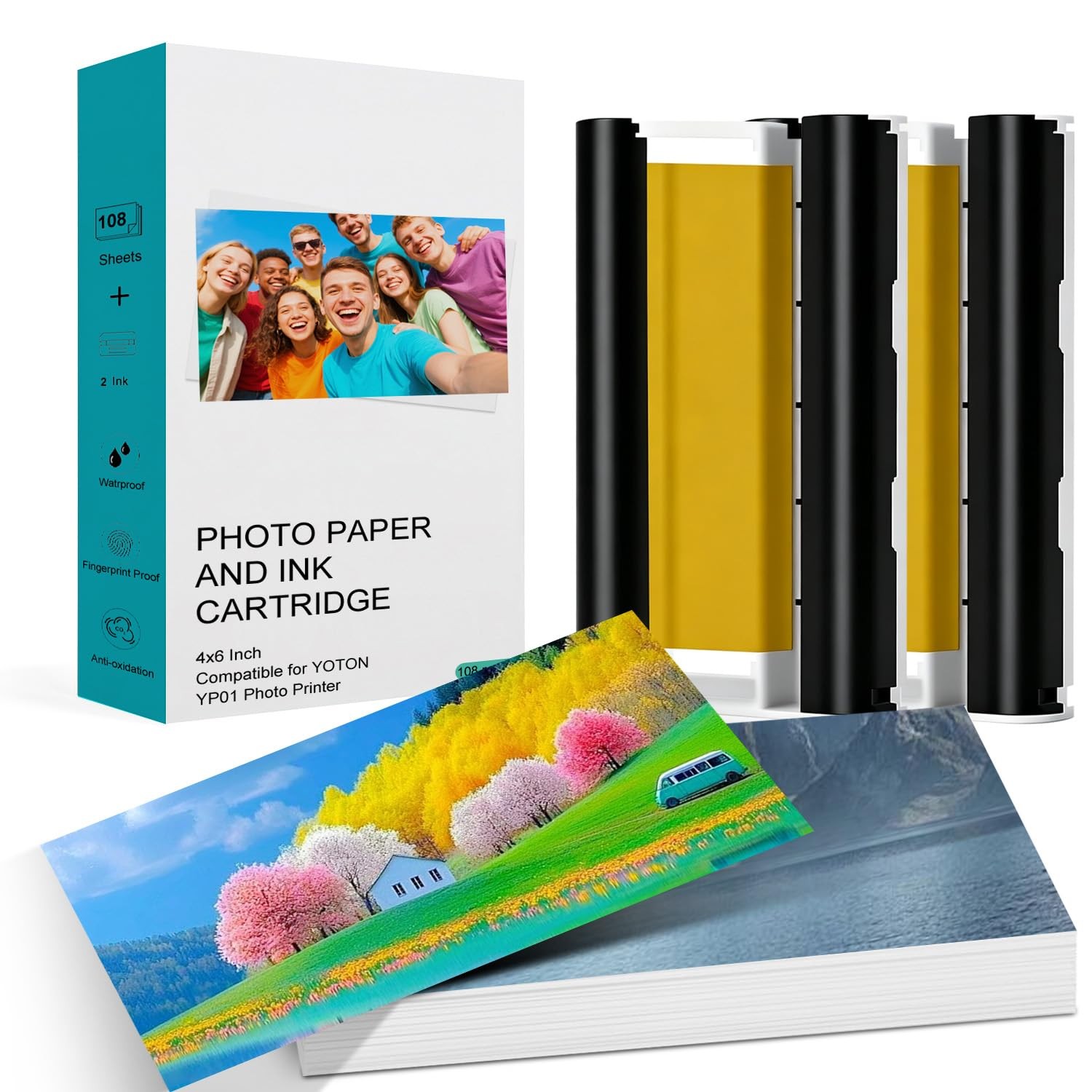 Compatible with YOTON 4x6 Photo Printer Ink and Paper -108 Sheets (4"x6") & 2...