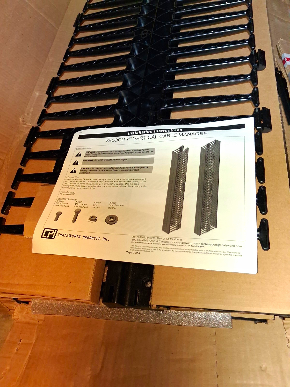 CPI Velocity Vertical Cable Manager, 19 in Rack Width, Freestanding