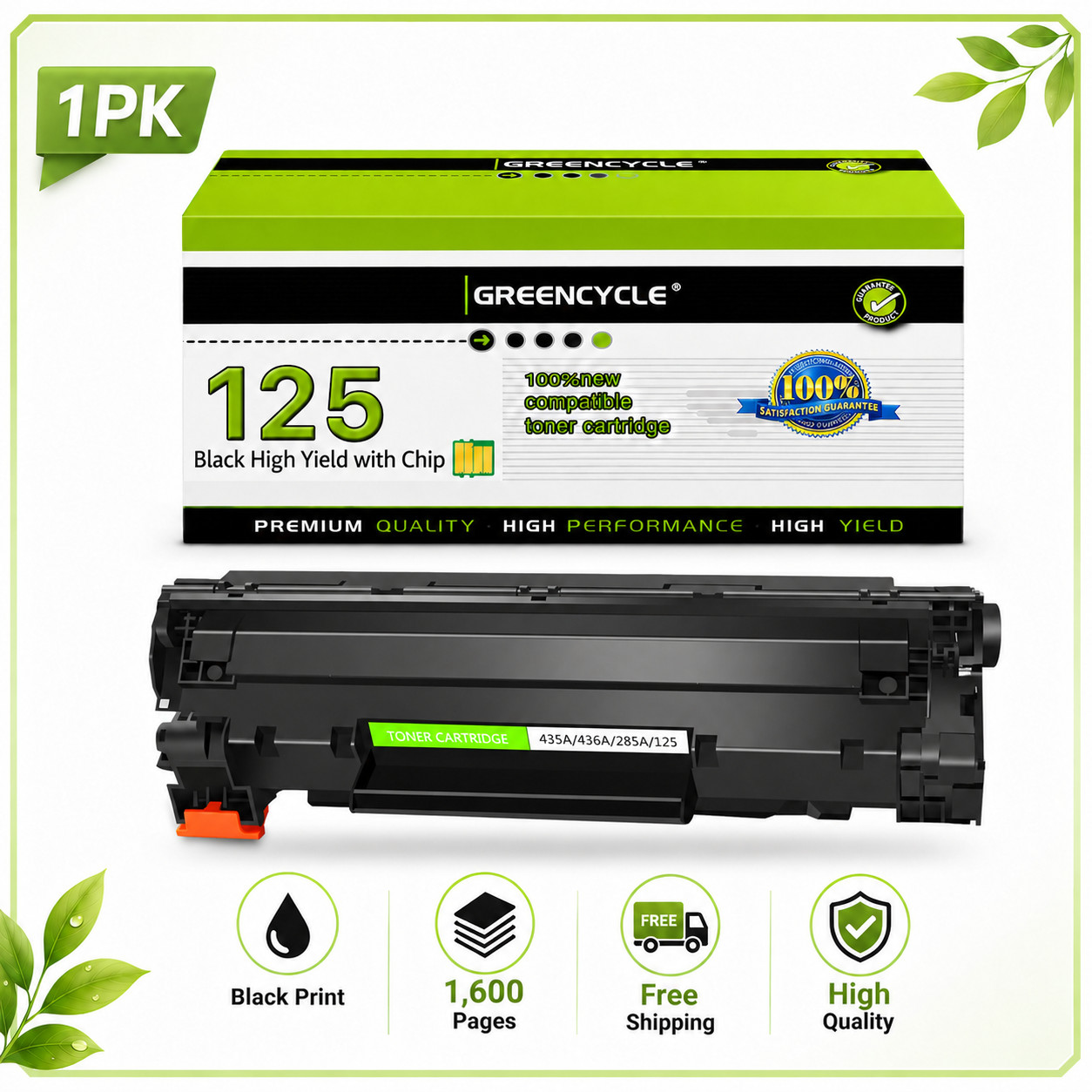 1pk 125 Toner Cartridge for Canon ImageClass LBP6000 LBP6030w MF3010 Printer
