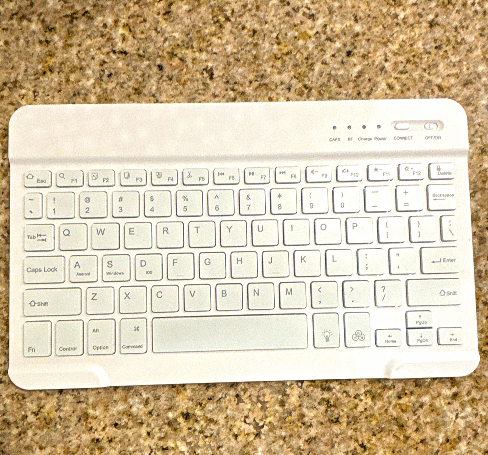 Compact Bluetooth Wireless Keyboard, Built-In Battery, White English QWERTY