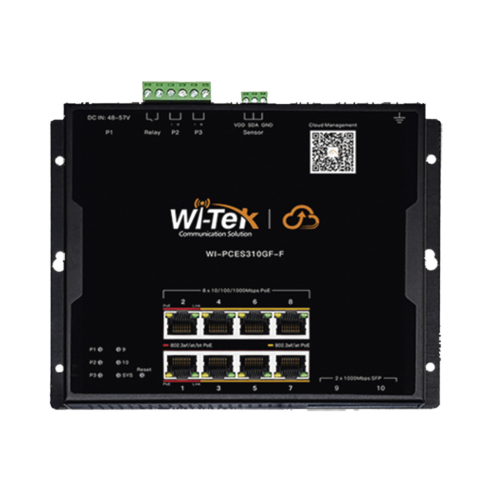 Wi-Tek WIPCES310GFF Flat Design Cloud Easy Smart PoE Switch, 8 GE PoE Ports and