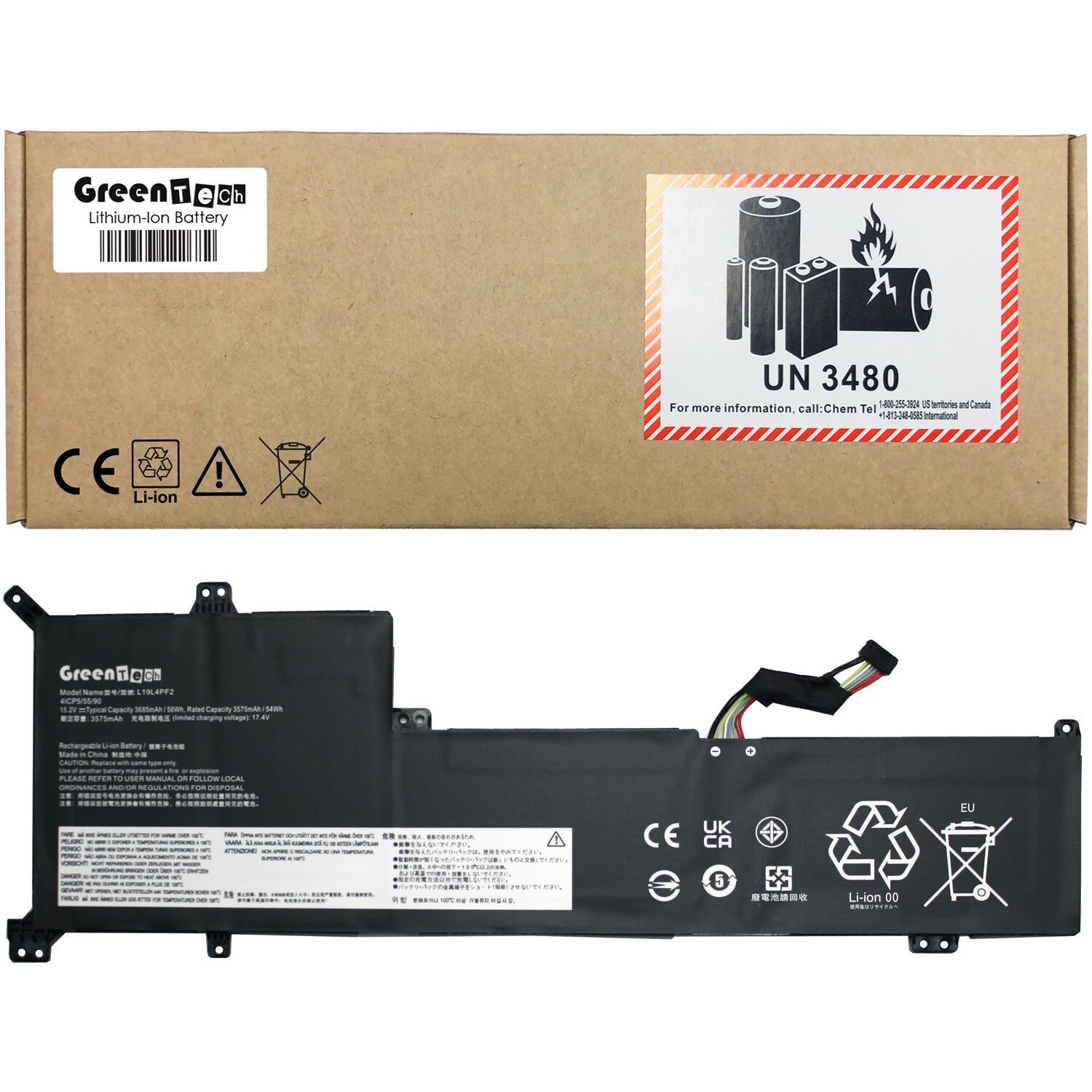 GREENTECH L19L4PF2 BATTERY FOR IDEAPAD 3-17ADA05 15.2V 56WHR L19D4PF2 SB10W89834