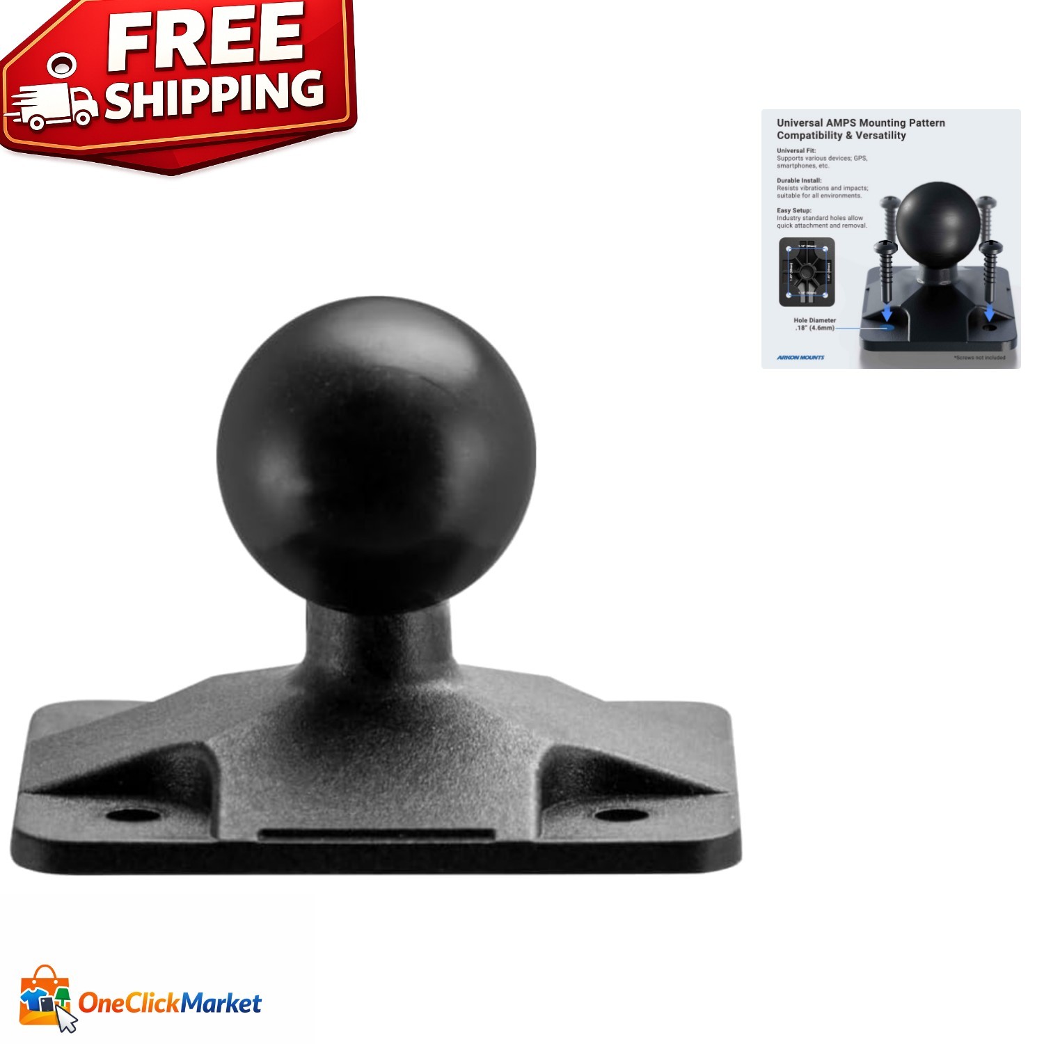 Secure and Stylish 4-Hole AMPS Rubber Ball Adapter for Car & Truck Mounting