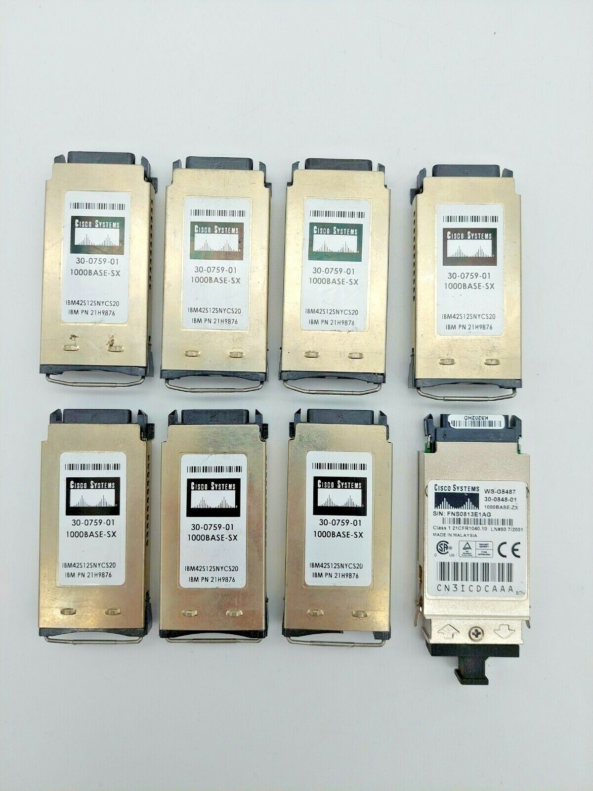 Used Cisco Systems Lot: 7 1000BASE-SX Units, 1 1000BASE-ZX Unit, 