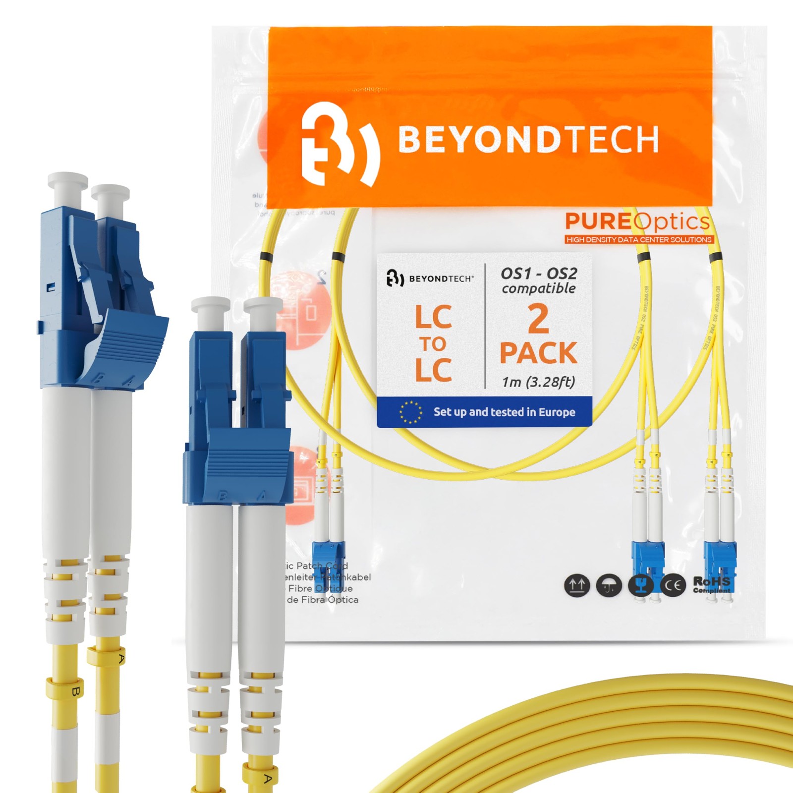 2 PCS 1m 3.28ft LC To LC Fiber Patch Cable UPC SingleMode 9/125m OS1 OS2