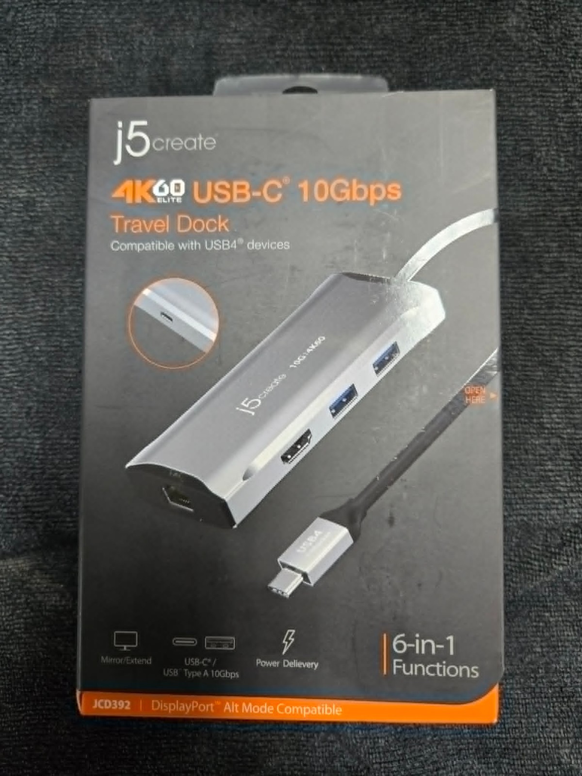 j5Create 4K60 Elite USB-C 10Gbps 6-in-1 Travel Dock (JCD392-2A) - NEW