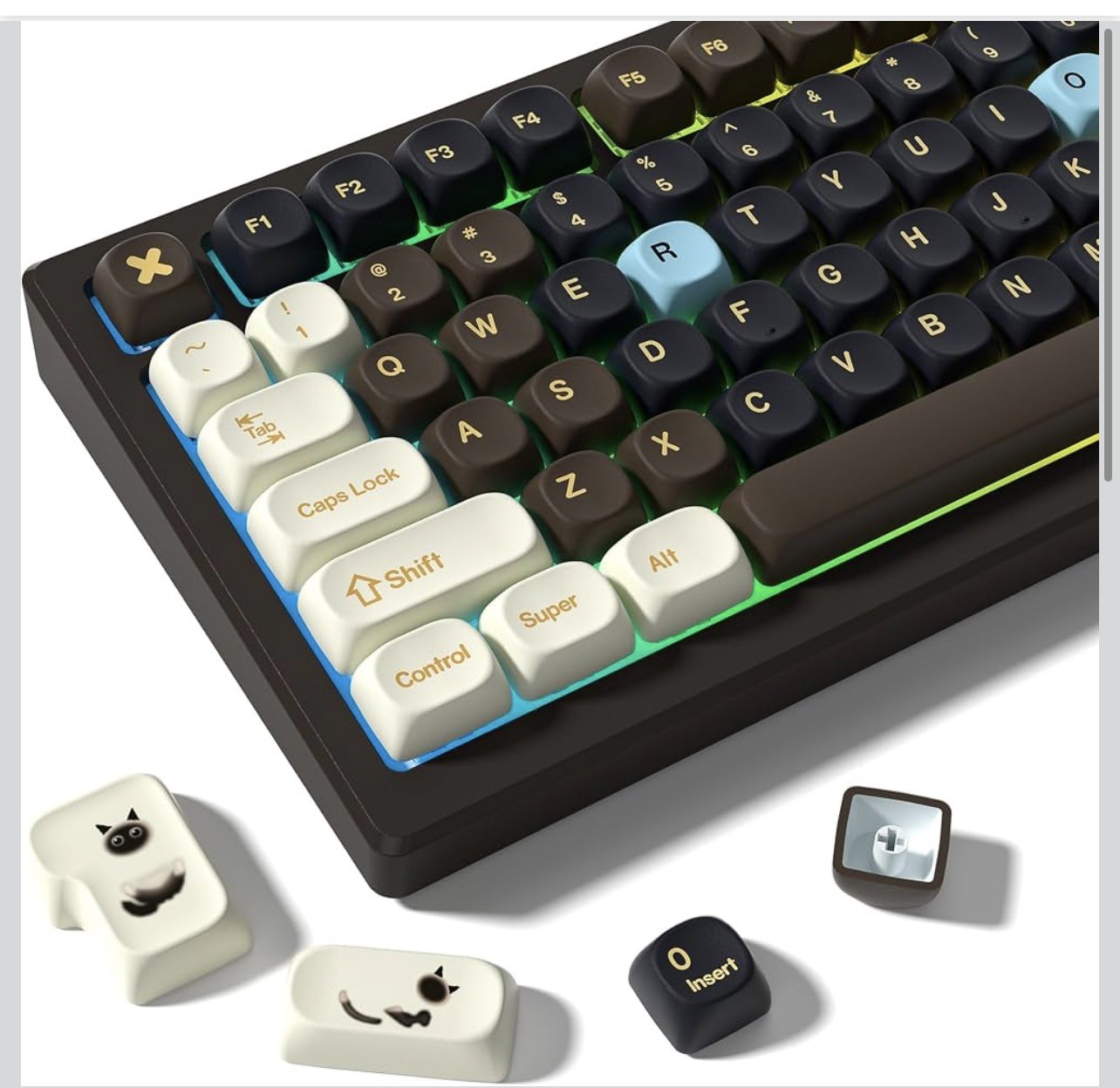 MOA Profile PBT Keycaps,132 Keys Janese Style Keycap Set with Cute Icons, Dye-Su