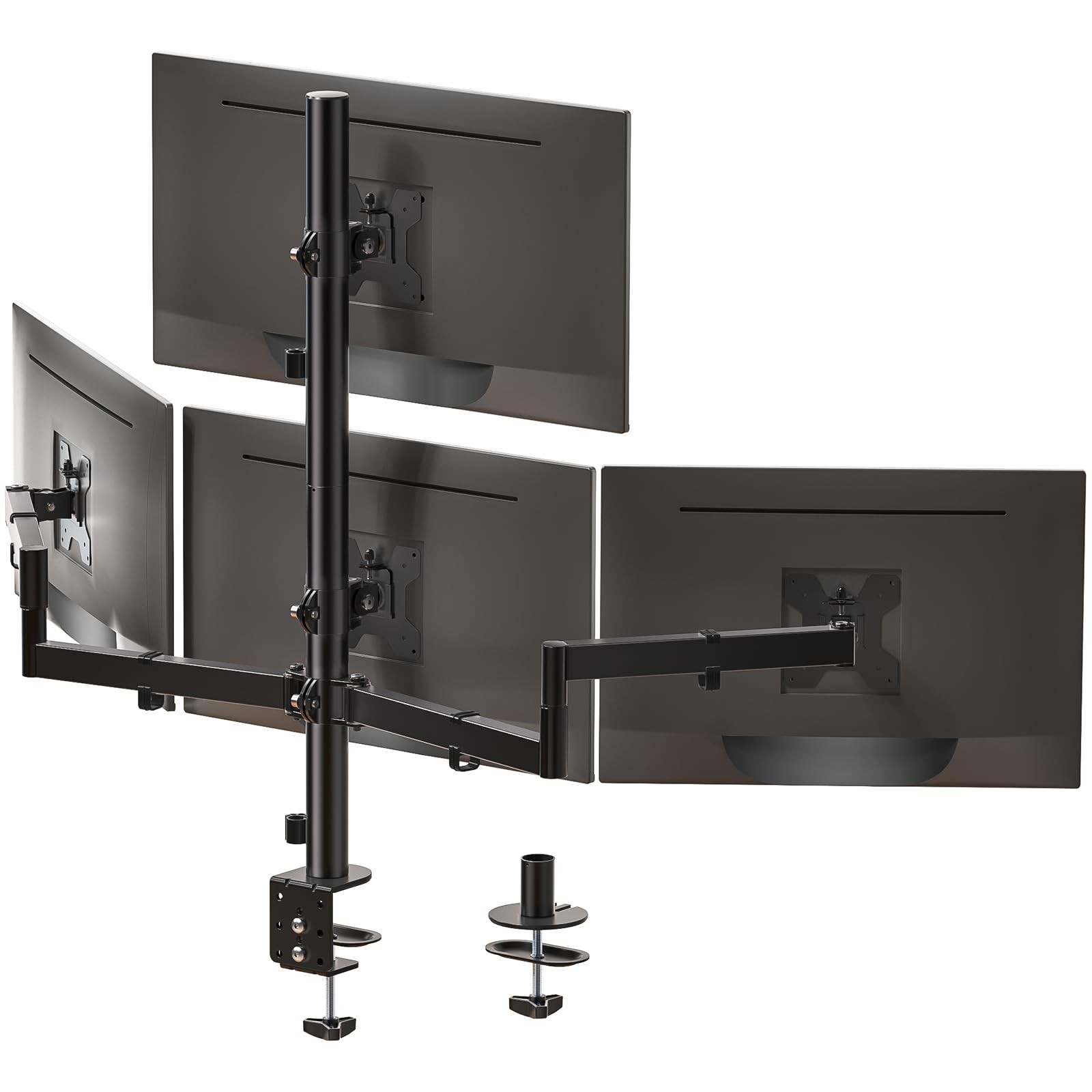 WALI Quad Monitor Mount for 13-27 Inch Screens, Fully Adjustable Quad, Black