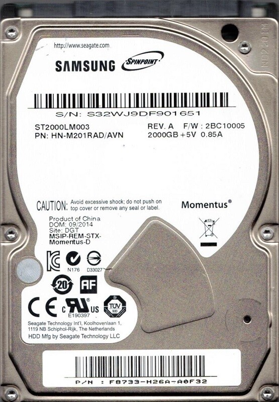 Samsung ST2000LM003 HN-M201RAD/AVN 2TB F/W: 2BC10005 DGT Seagate