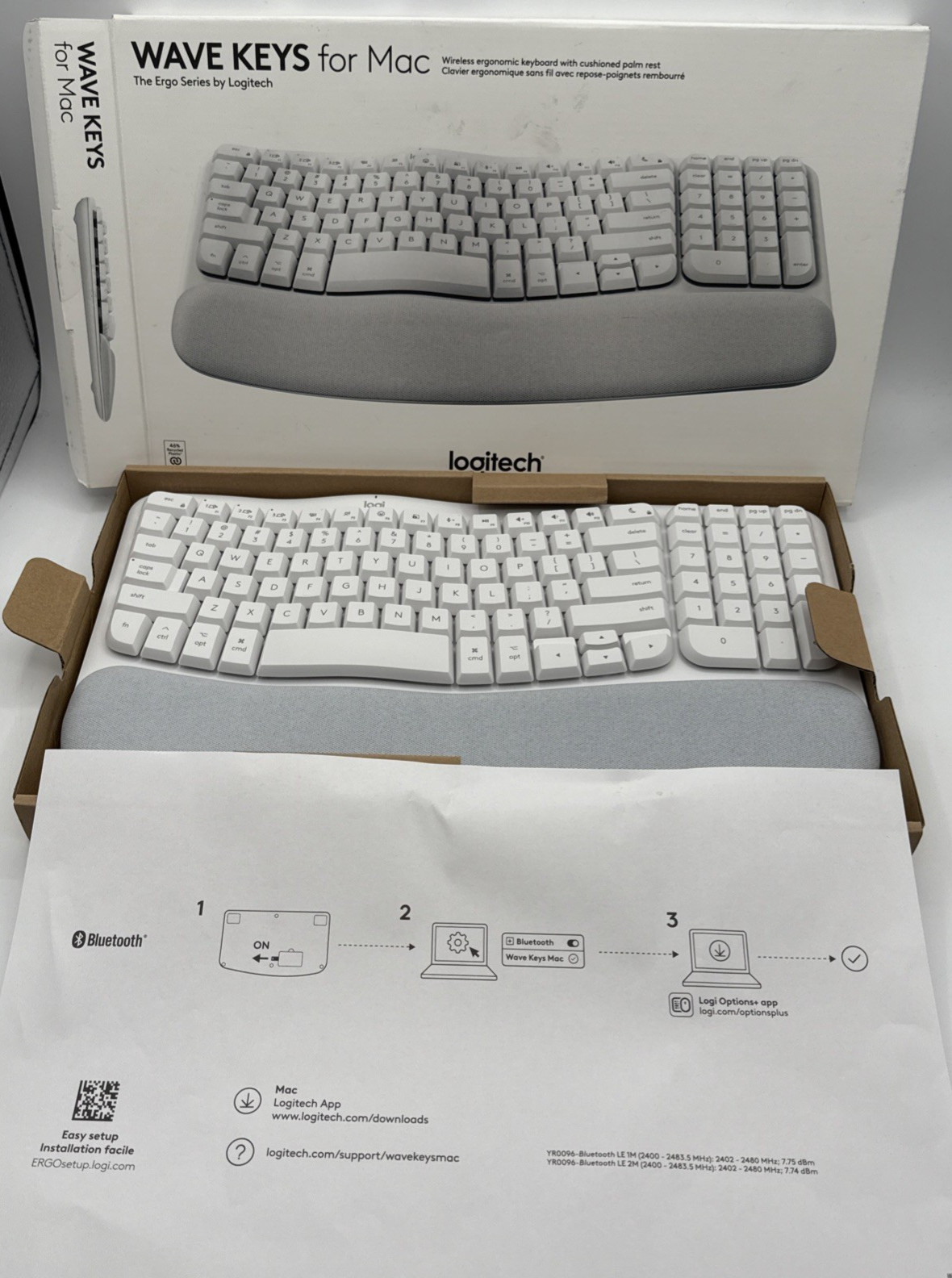 Logitech Wave Keys Wireless Ergonomic Keyboard White BLUETOOTH - Used Works