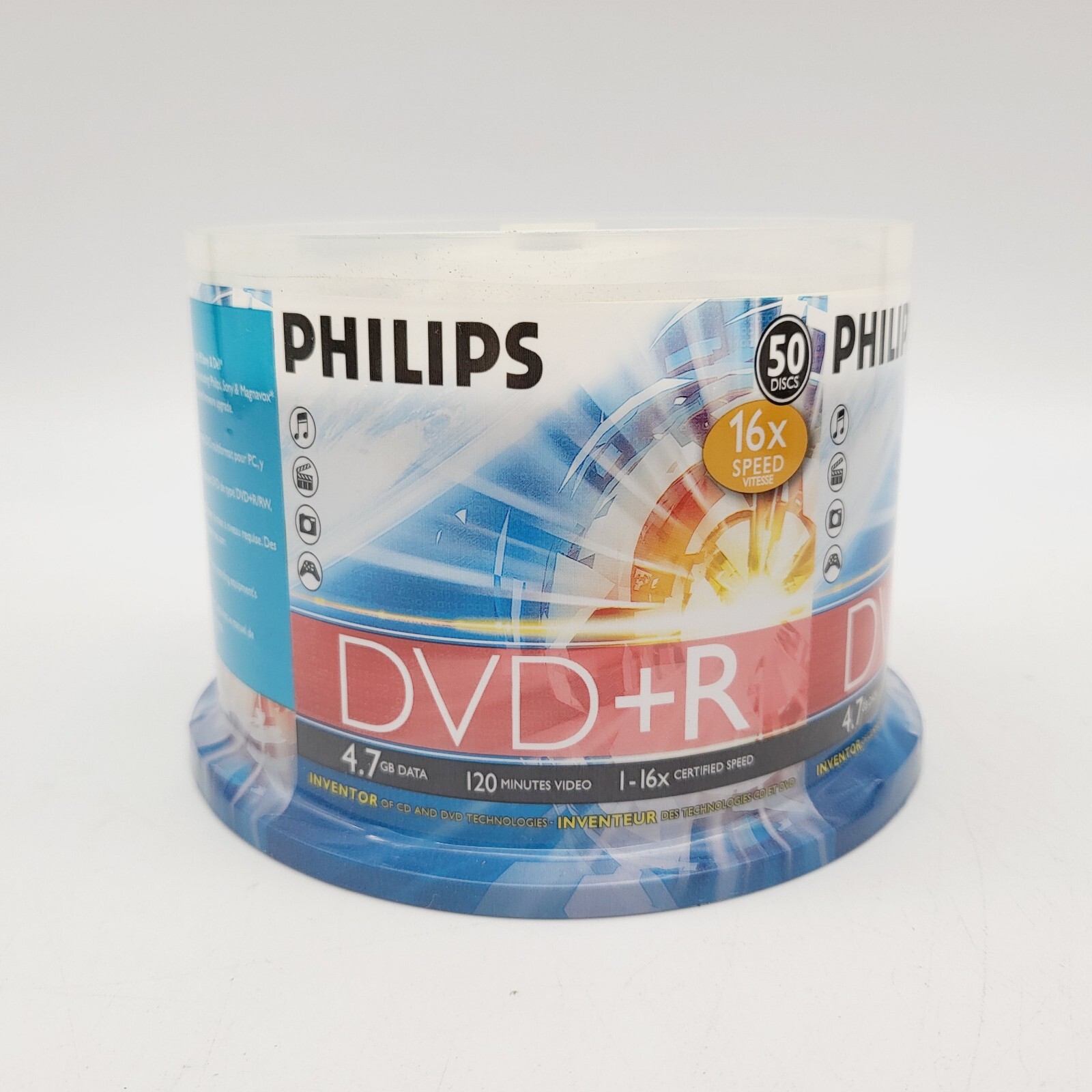 Philips 50 Discs Blank DVD+R Spindle 4.7GB Data 120min Video 16X Speed Music NEW