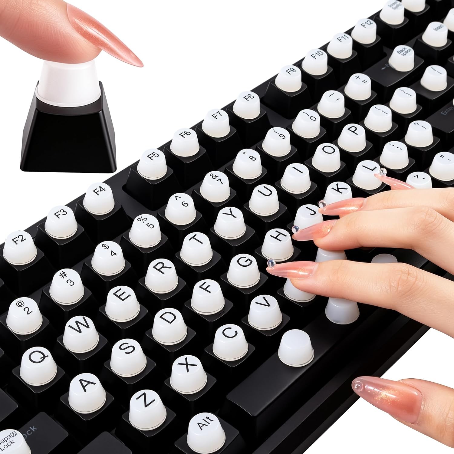 Keyboard Stickers for Long Nails with Number Pad Typing Protection 128PCS White