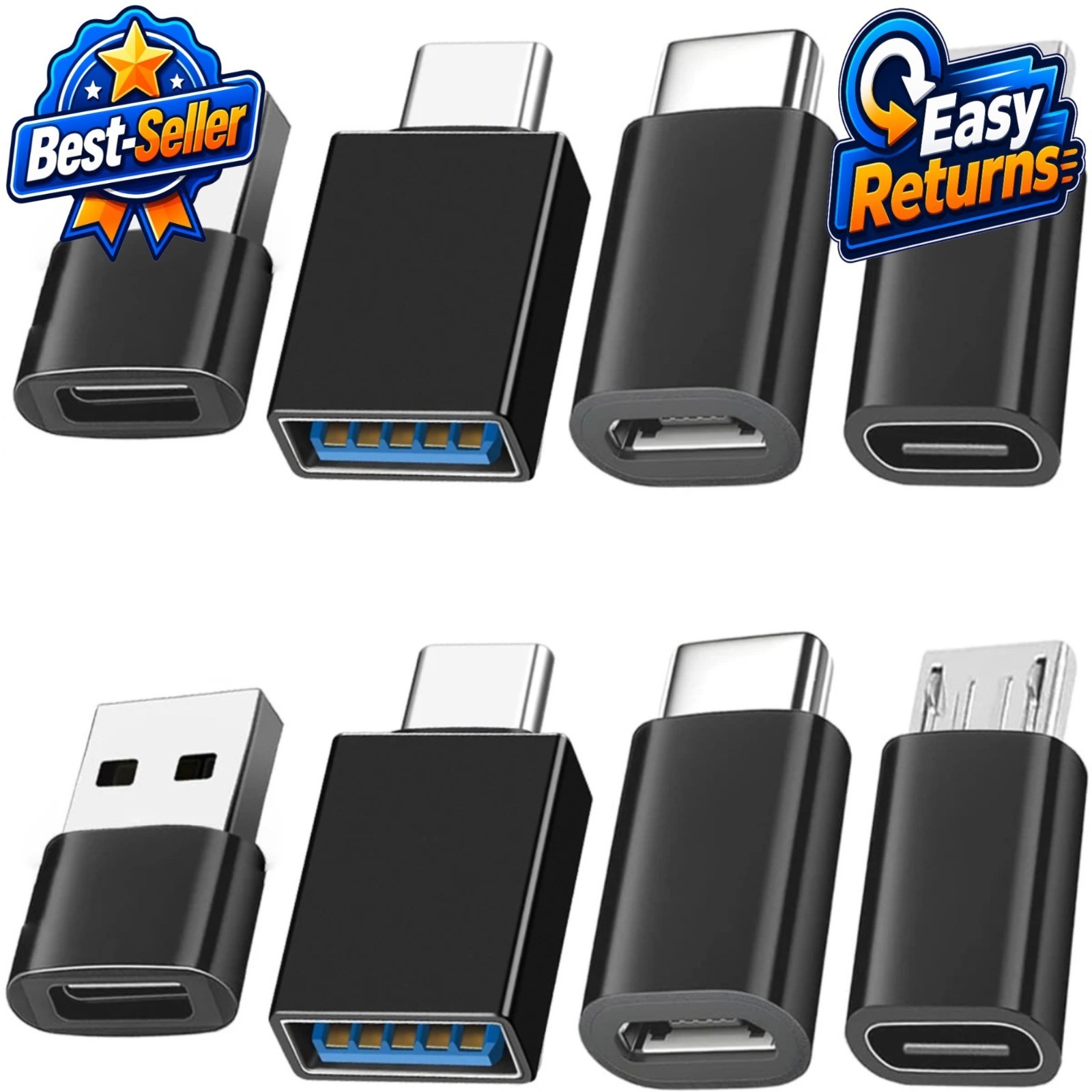 8-Pack USB to USB C Adapter Set, USB Type C Female to USB Male, Micro USB to