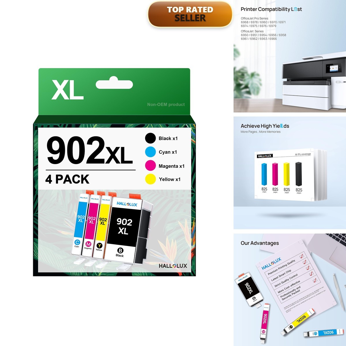 Hallolux 902XL Ink Cartridges Compatible for HP OfficeJet Pro 6978 6960 6968