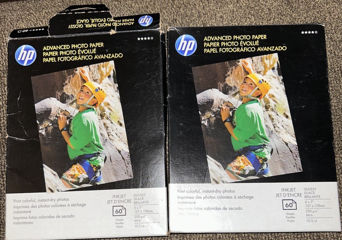 hp Photo Paper  5x7 1 Unopened Box Of 60 & 1 Opened Box Of 55  Glossy