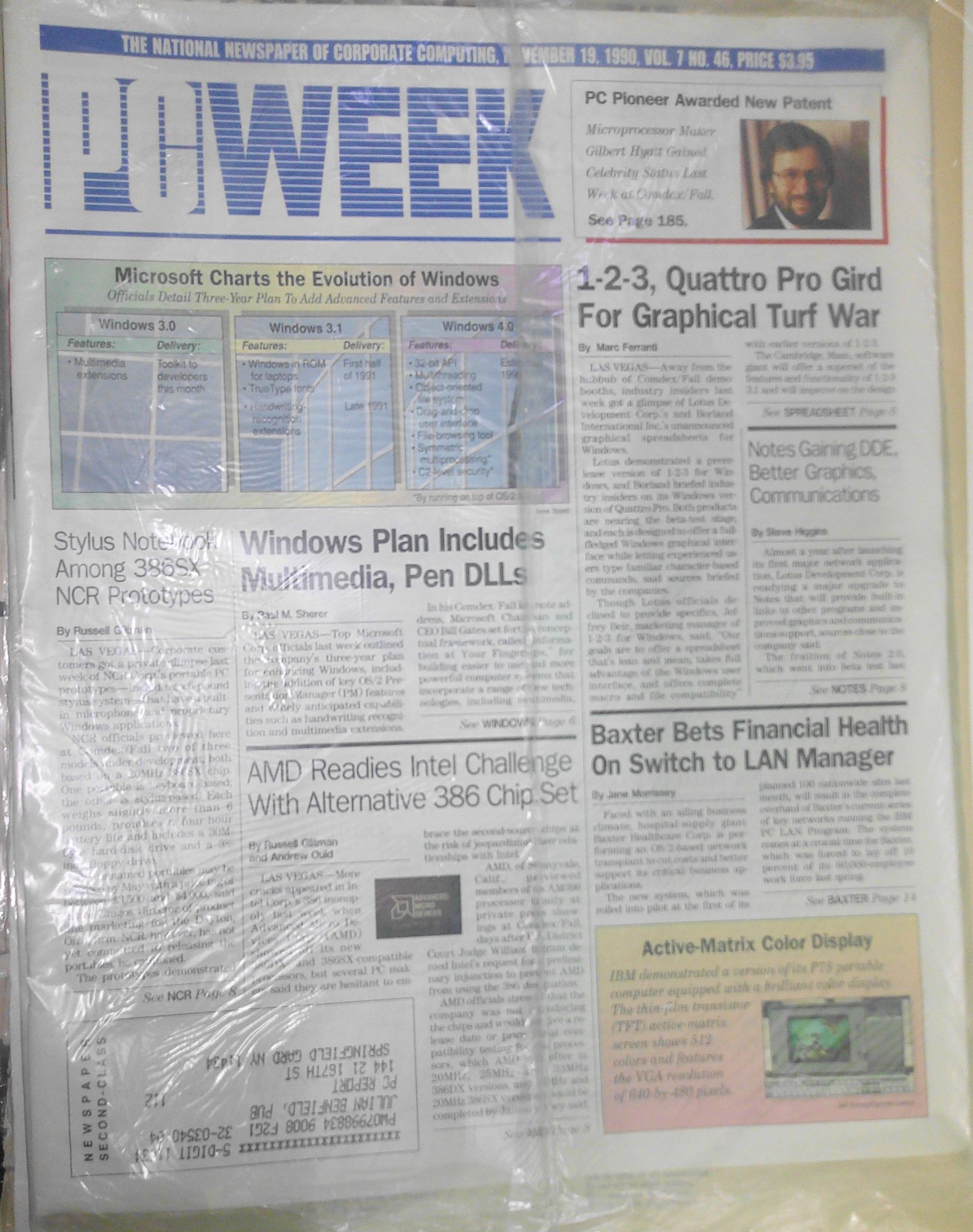 PC Week, November 19, 1990. New, sealed. Microsoft charts Windows evolution, etc